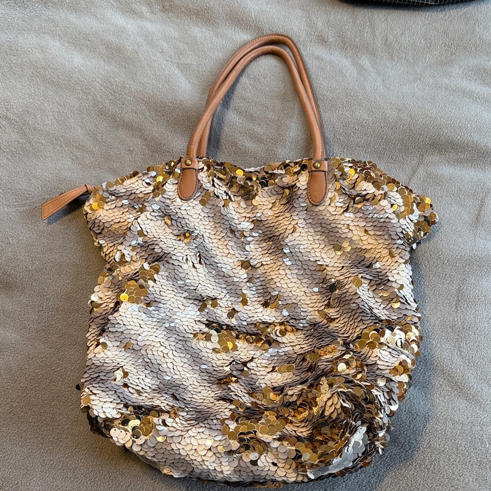 Anthropologie Miss Albright Specialty Sequin Bag Bag with Gold and Cream